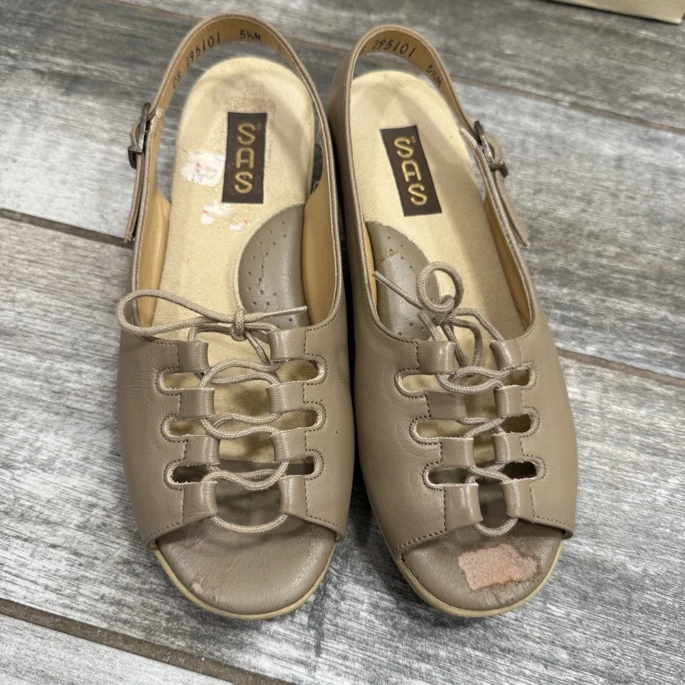Vintage SAS Mocha Ghillie Shoes 1990's Women's 5.5 M‎ Open Walking Sandal Shoes